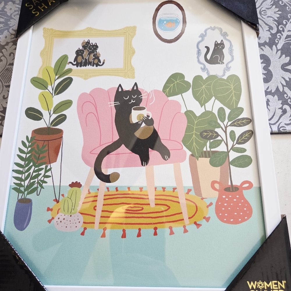 Ships 04/29/26 NIP Sapna Shah Cat On Chair Wall Art. 12 X 18 Inch
